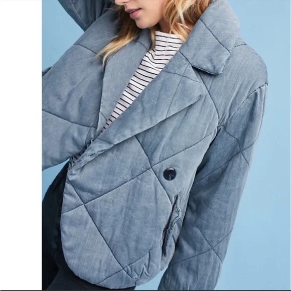 ANTHROPOLOGIE PUFFER QUILTED BLUE JACKET - Picture 2 of 9